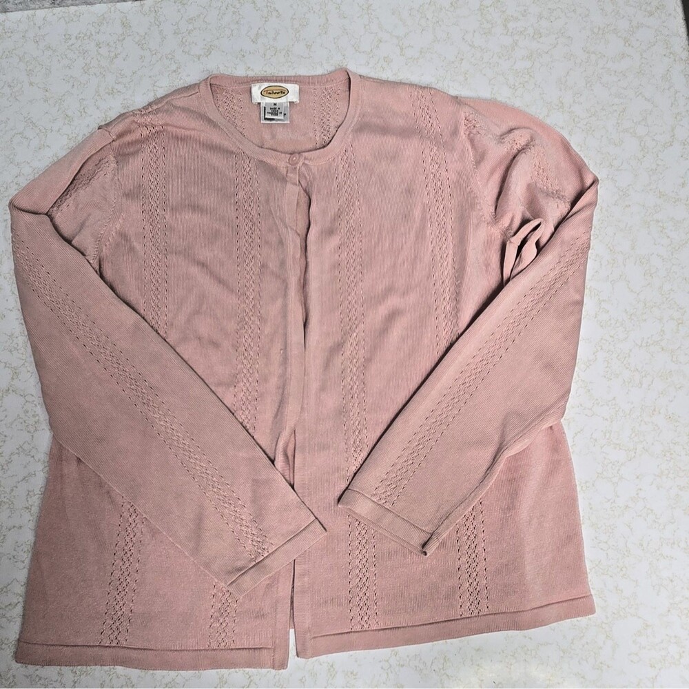 Talbots Pink Knit Silk Blend Button Cardigan Sweater Women's M Lightweight GC